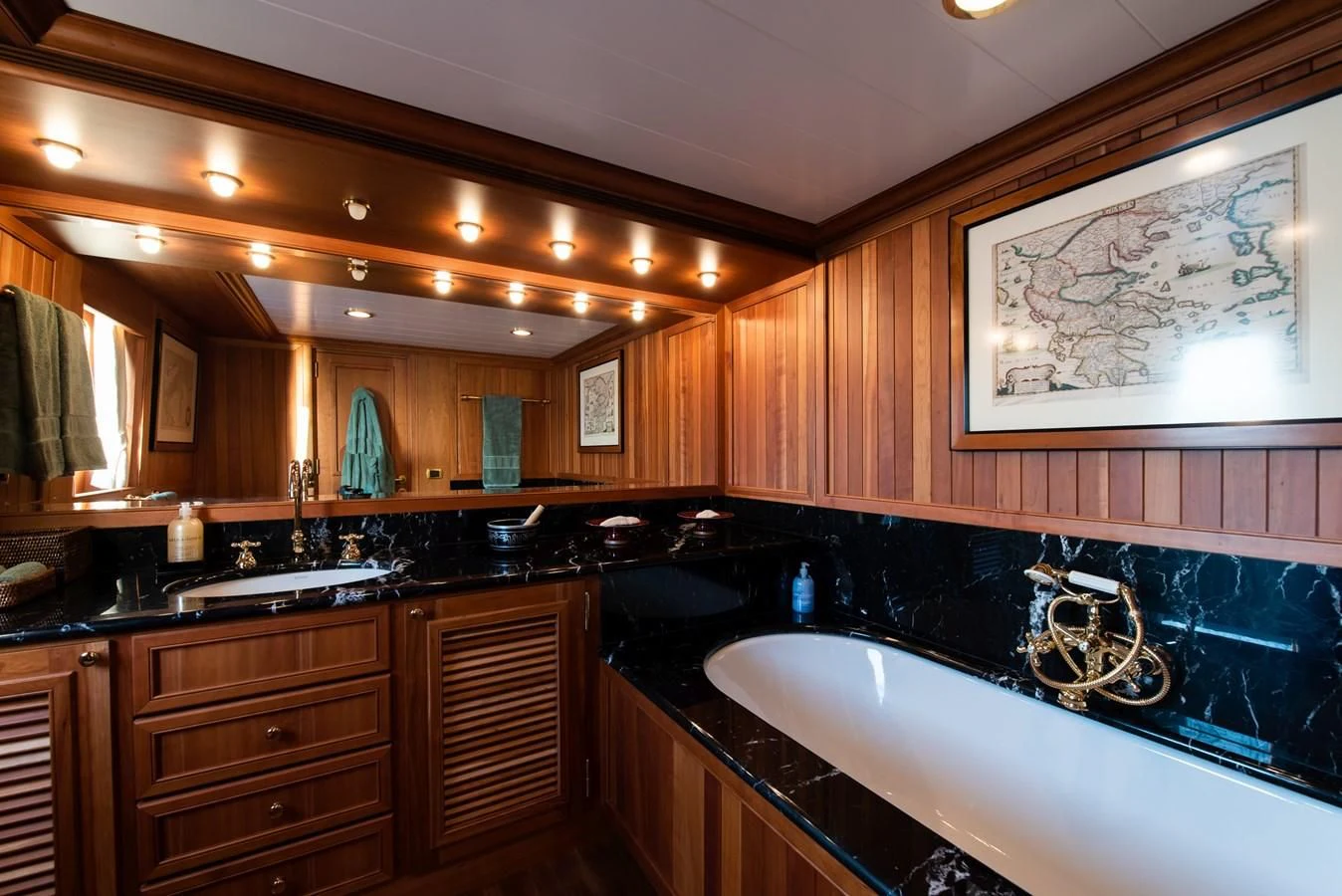 a kitchen with a large countertop aboard BLEU DE NIMES Yacht for Charter