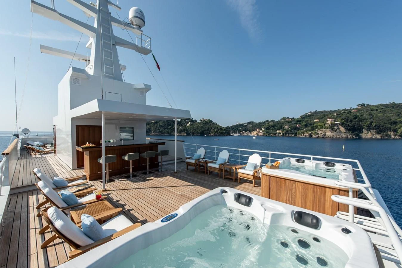 a boat on the water aboard BLEU DE NIMES Yacht for Charter