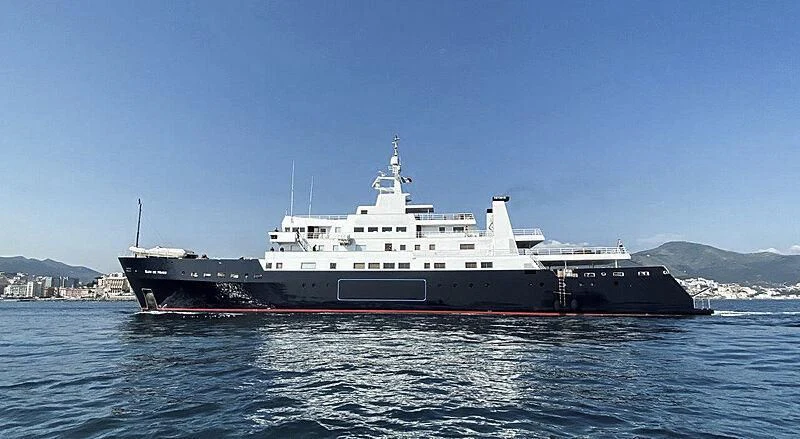 a large ship in the water aboard BLEU DE NIMES Yacht for Charter