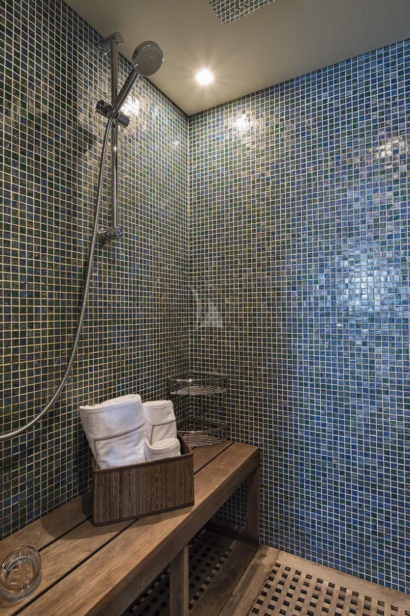 a bathroom with a shower aboard INDIAN Yacht for Sale