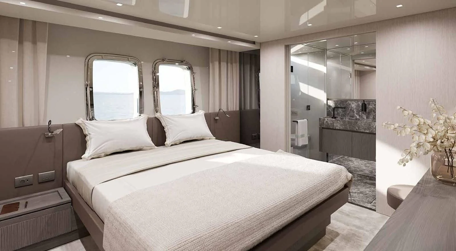 a bed in a room aboard PANAME Yacht for Sale