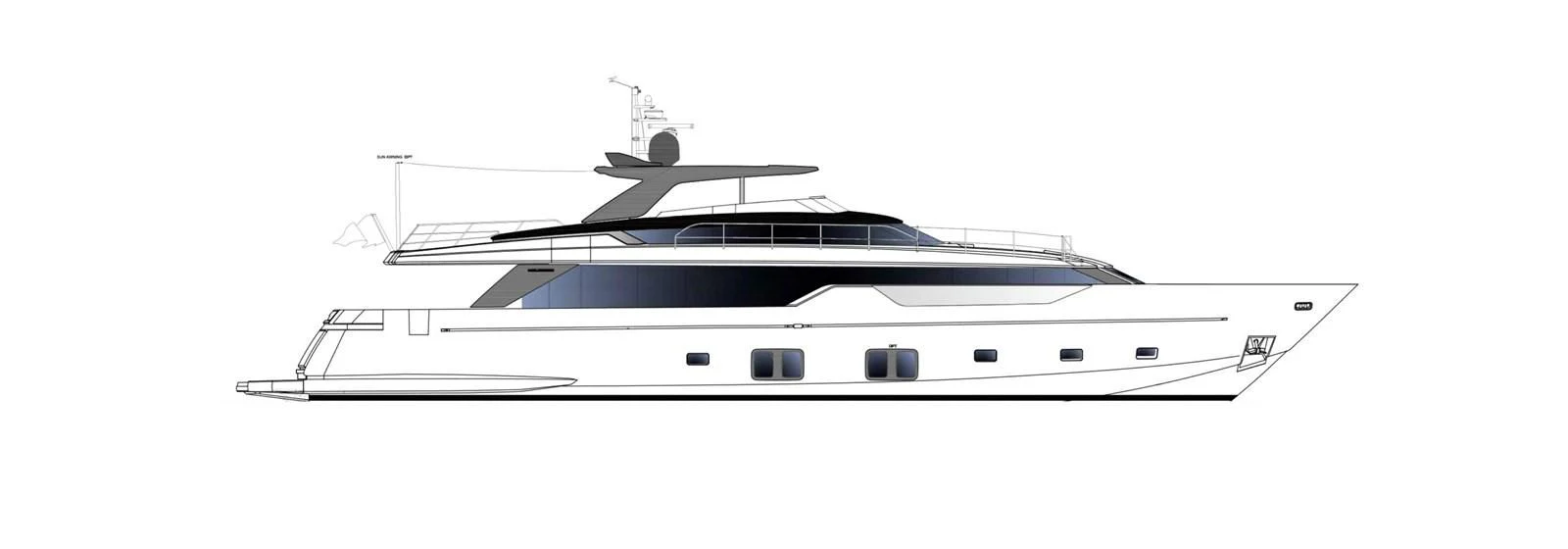 a black and white boat aboard PANAME Yacht for Sale