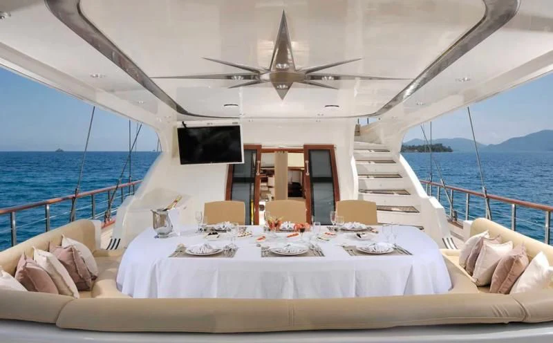 a room with a table and chairs aboard ALESSANDRO I Yacht for Sale