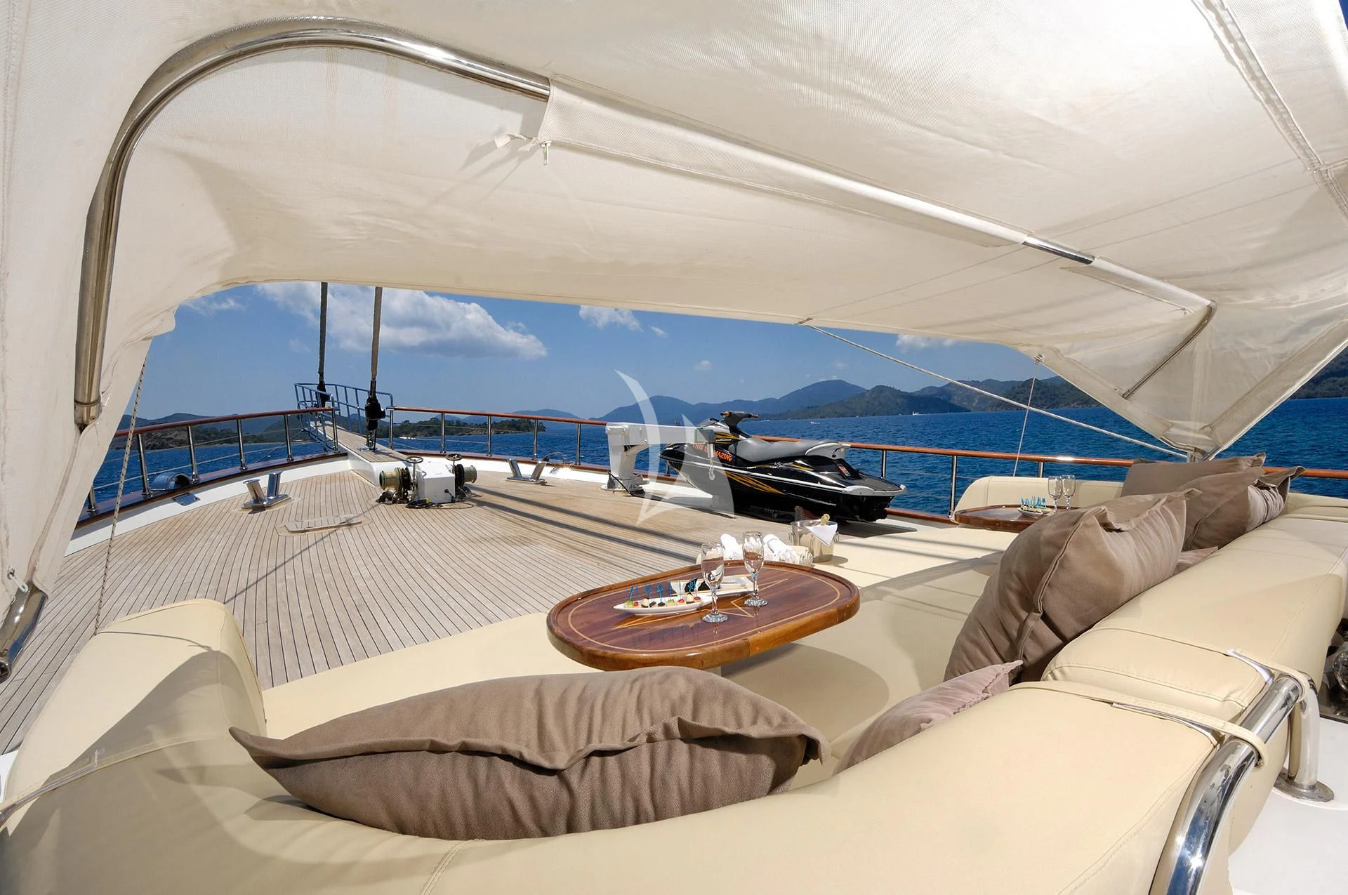 a tent with a table and chairs aboard ALESSANDRO I Yacht for Sale