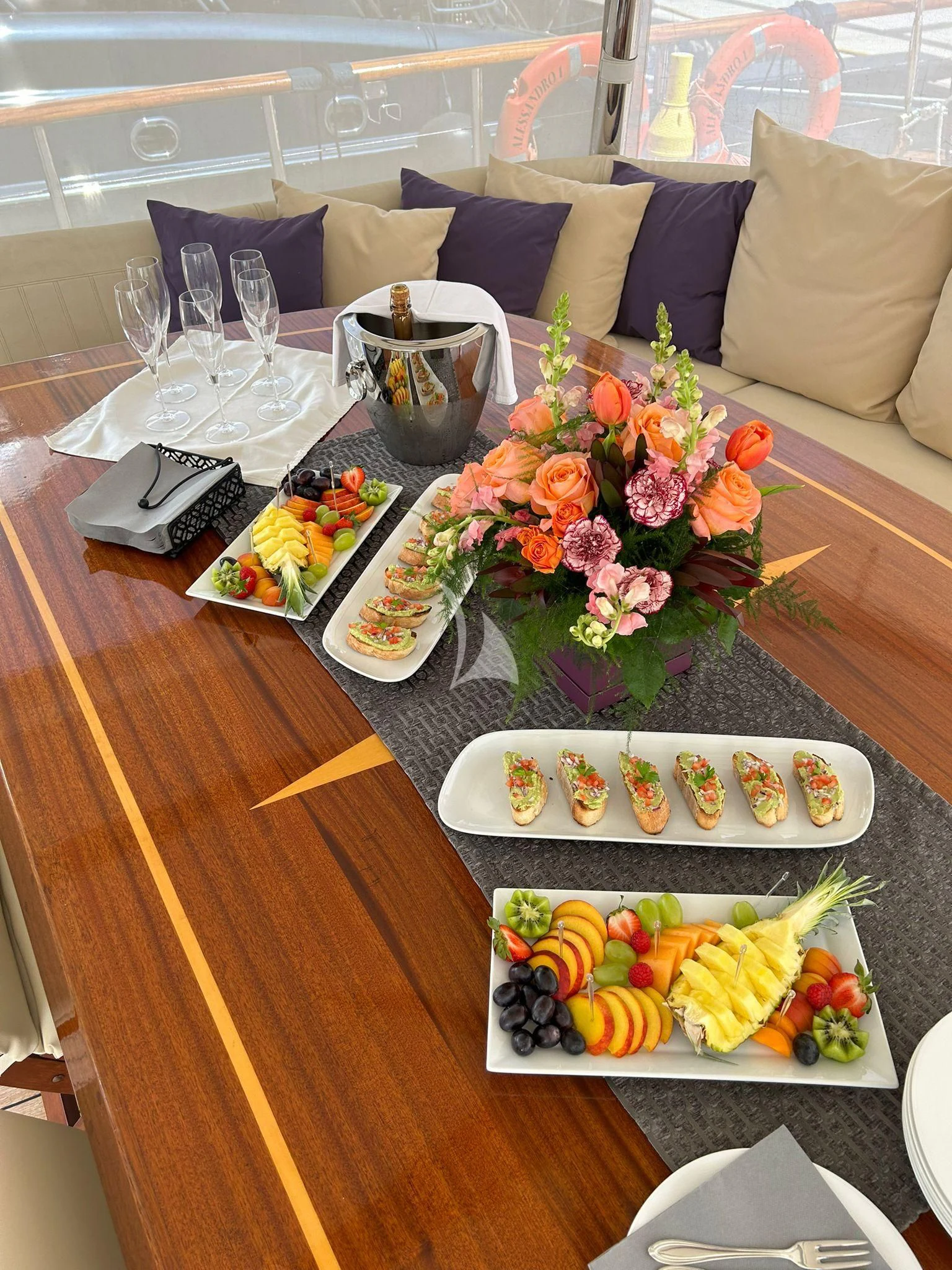 a table with food on it aboard ALESSANDRO I Yacht for Sale