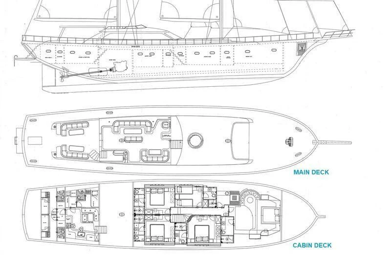 diagram, engineering drawing aboard ALESSANDRO I Yacht for Sale