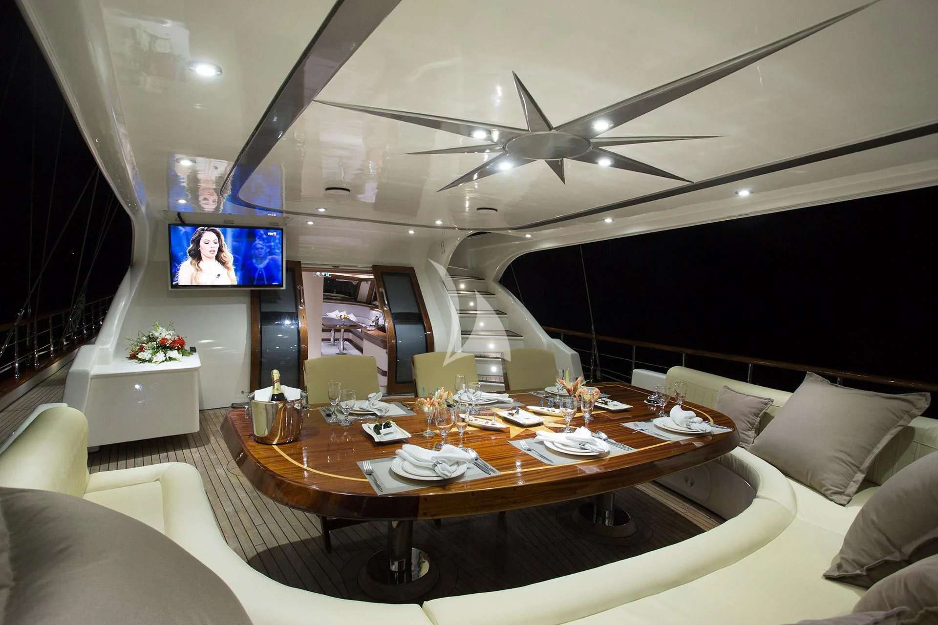 a room with a table and chairs aboard ALESSANDRO I Yacht for Sale