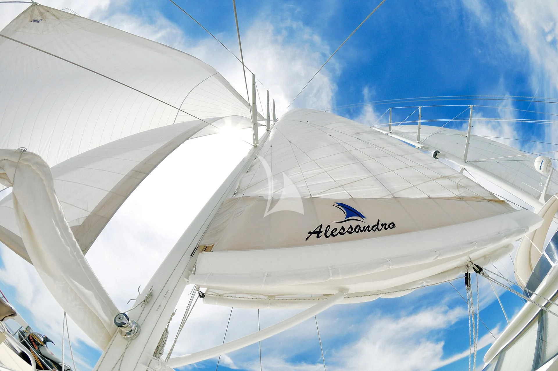 a white sailboat with a blue sky aboard ALESSANDRO I Yacht for Sale