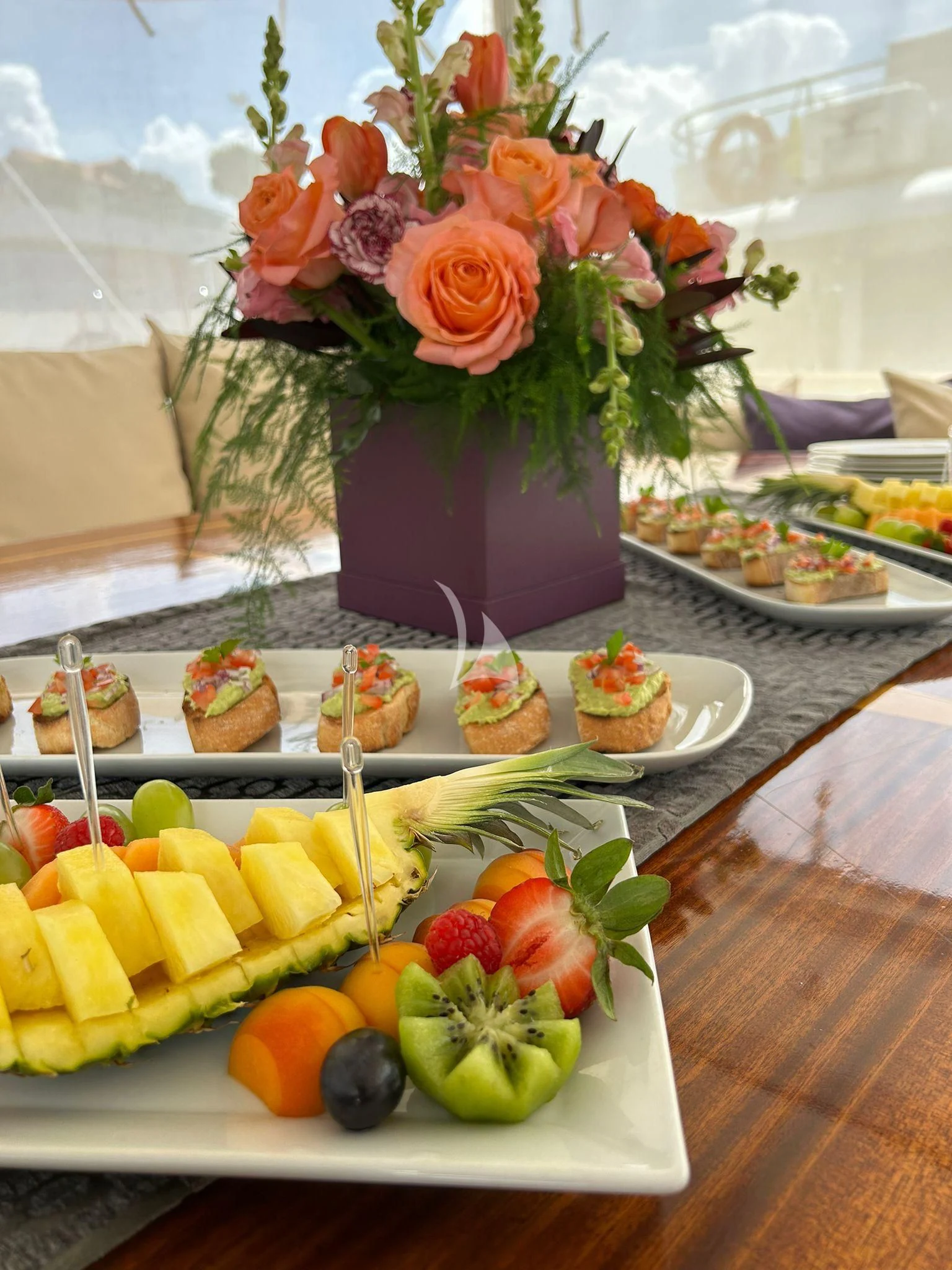 a table with food on it aboard ALESSANDRO I Yacht for Sale
