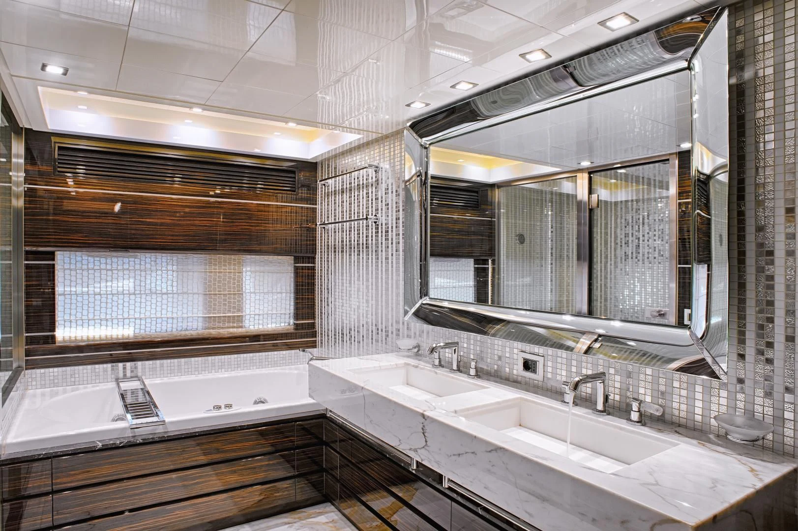 a bathroom with a large mirror aboard TUTTO LE MARRANE Yacht for Charter