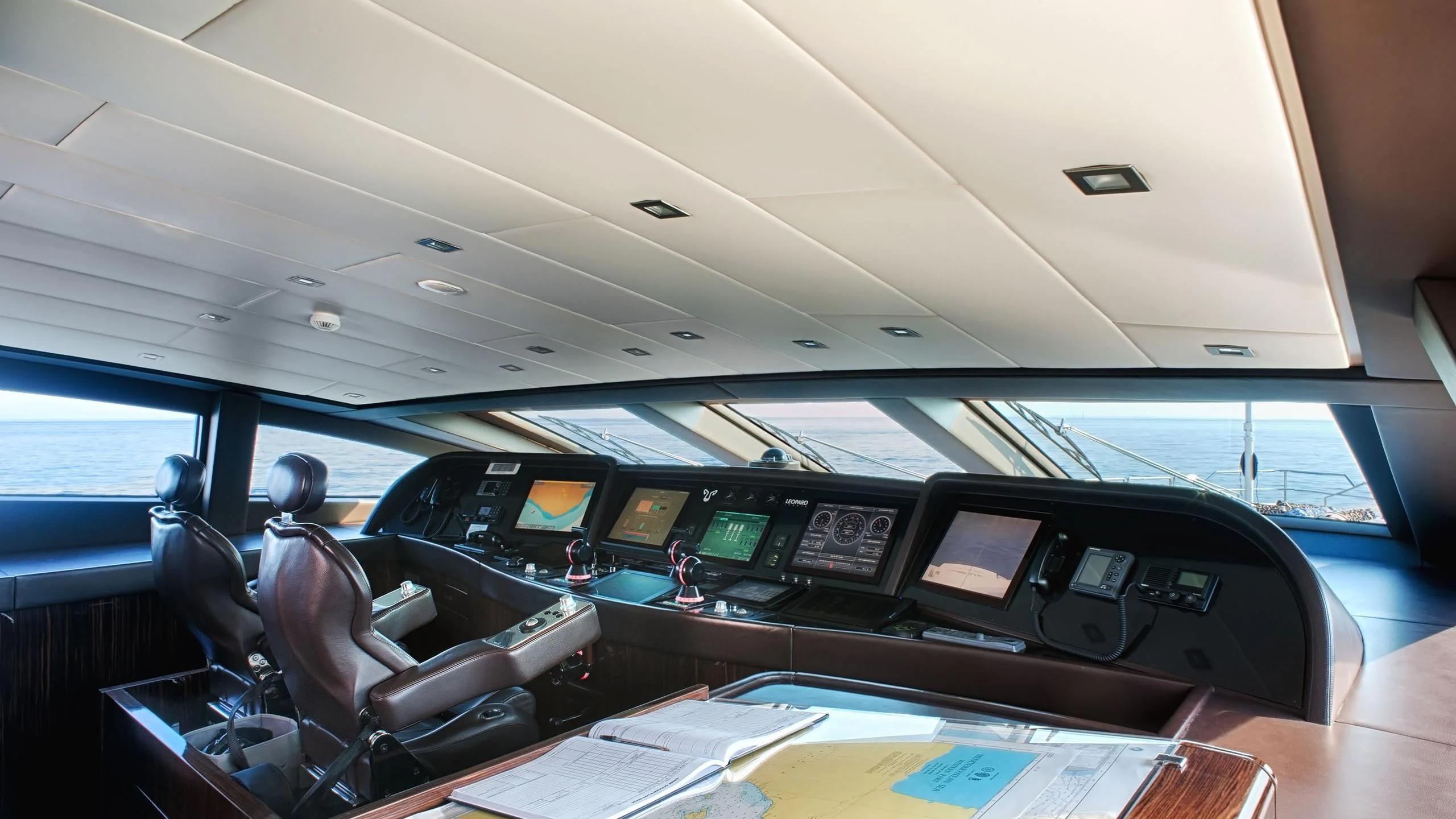 inside of a vehicle with many monitors and screens aboard TUTTO LE MARRANE Yacht for Charter