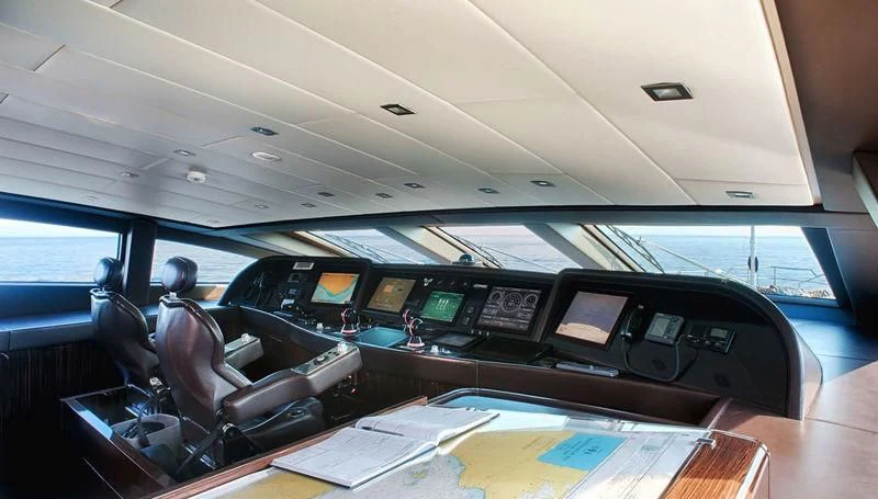 inside of a vehicle with many monitors and screens aboard TUTTO LE MARRANE Yacht for Charter