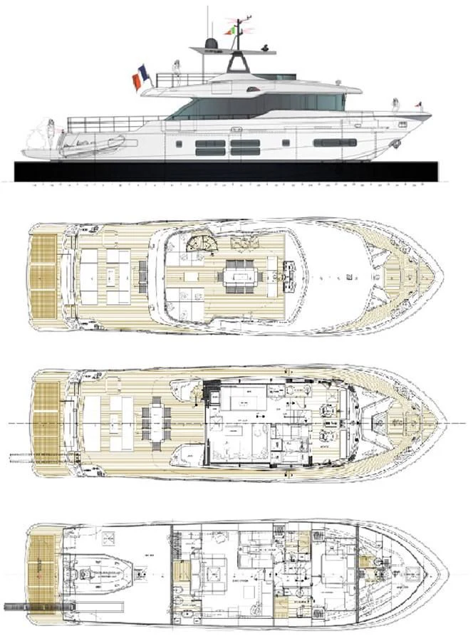 diagram, engineering drawing aboard BULL Yacht for Sale