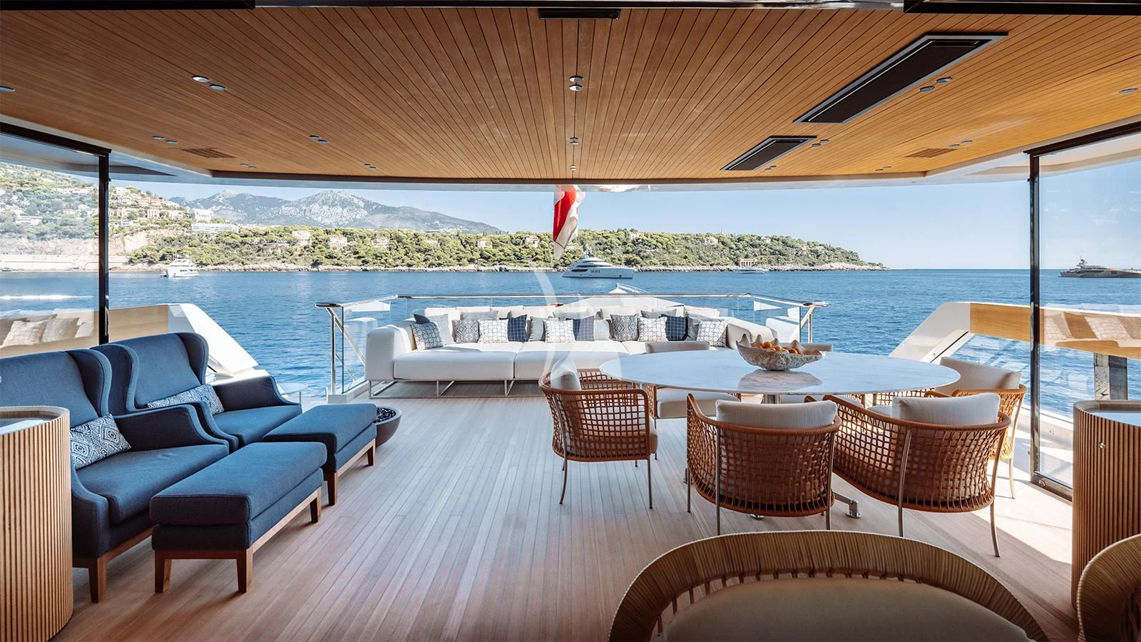 a large patio with a large pool aboard LA LA LAND Yacht for Charter