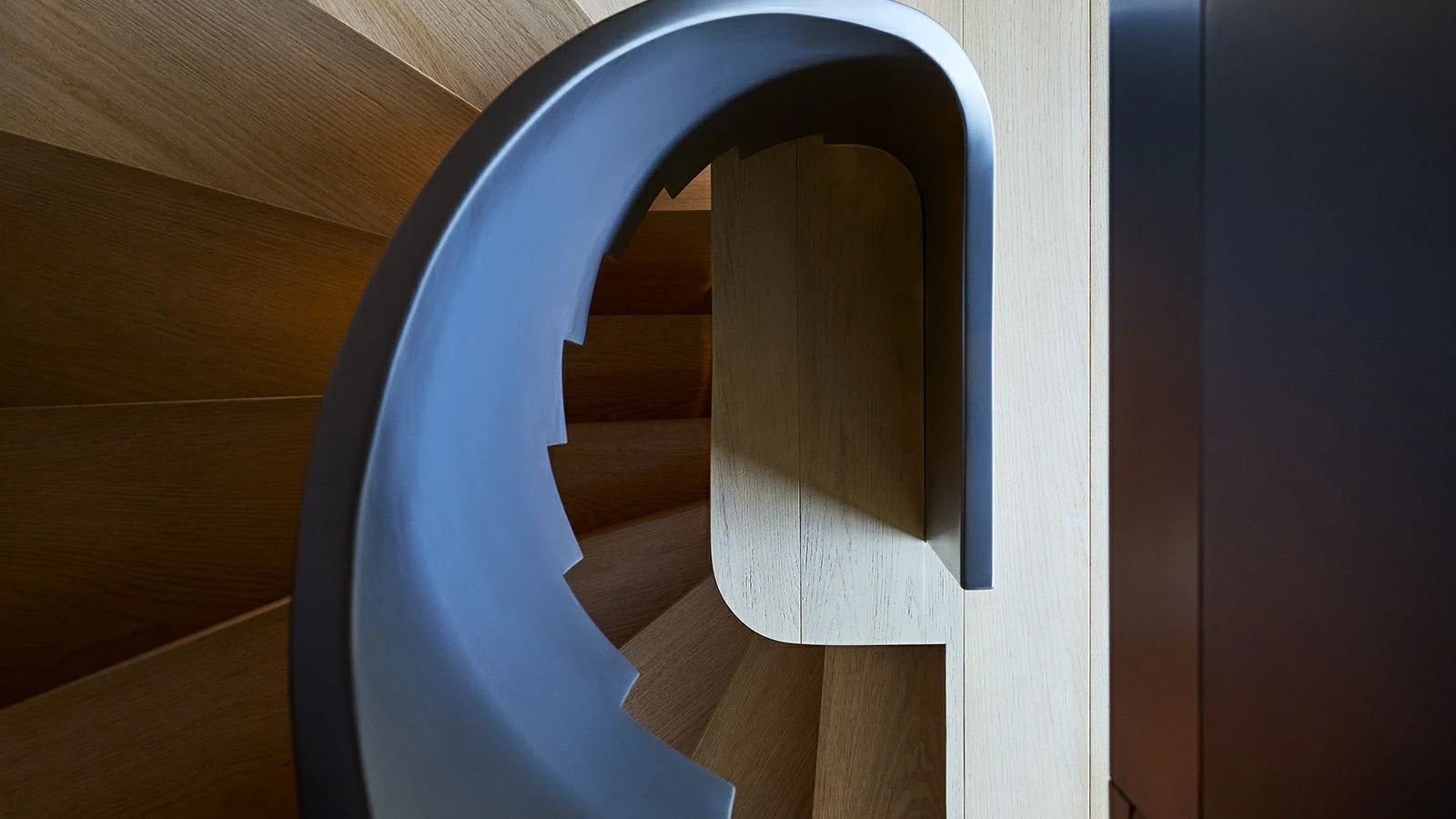 a wood door with a blue door aboard LA LA LAND Yacht for Charter