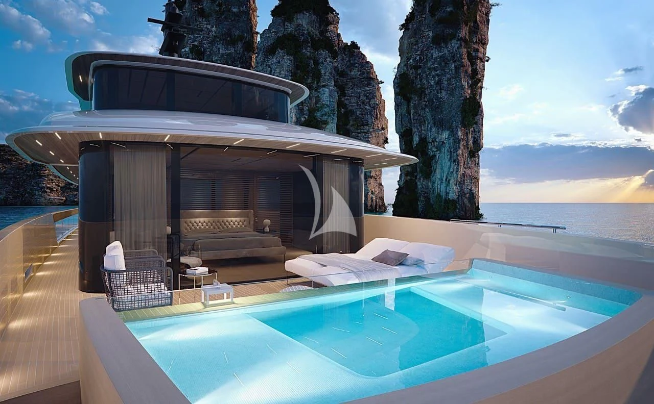 a house on a beach aboard LA LA LAND Yacht for Charter