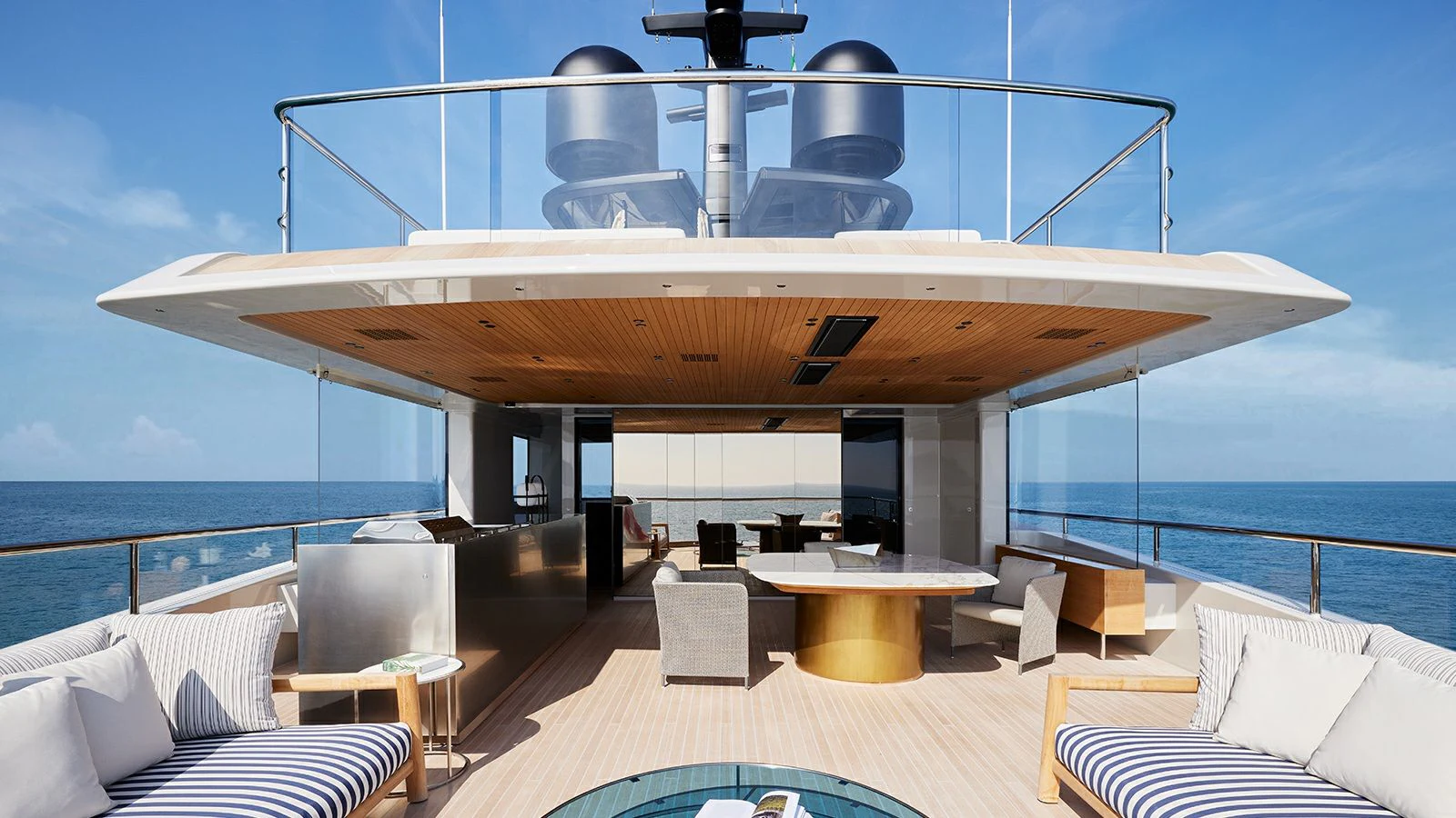 a large boat on the water aboard LA LA LAND Yacht for Charter