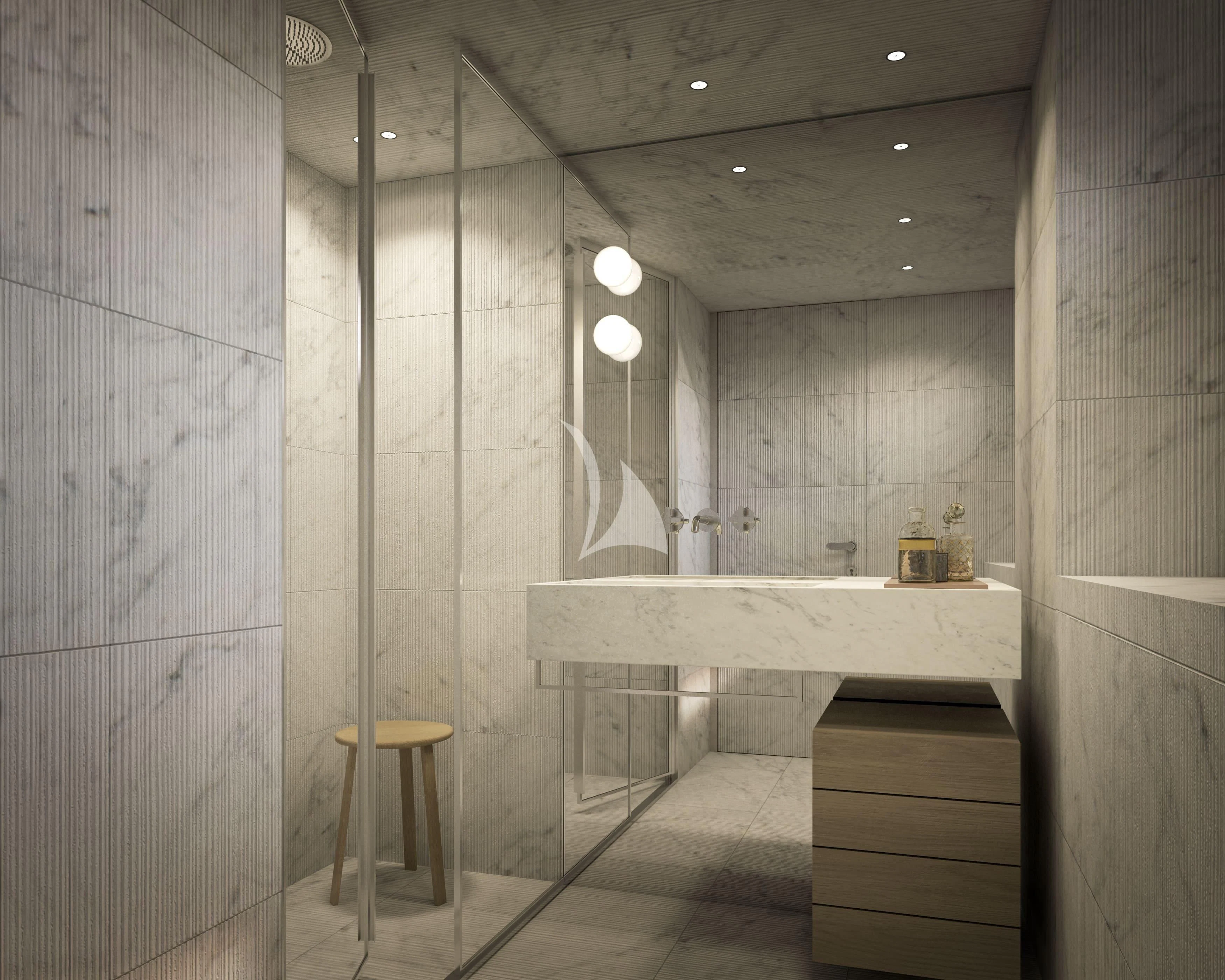 a bathroom with a large sink aboard LA LA LAND Yacht for Charter