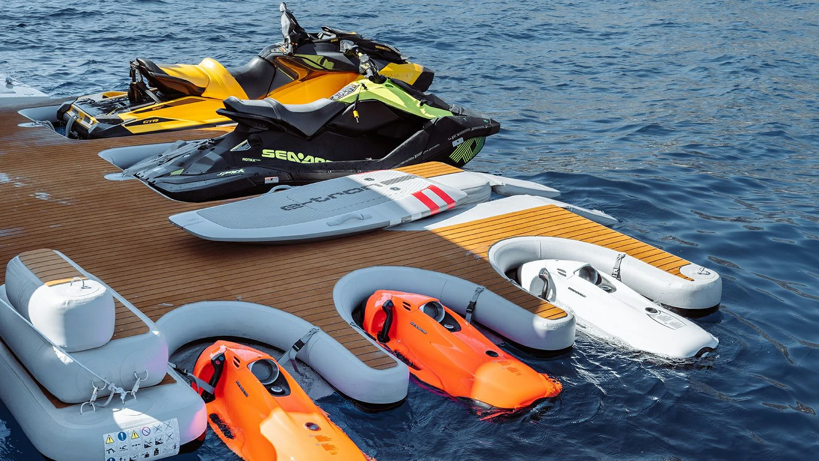 kayaks on the water aboard LA LA LAND Yacht for Charter