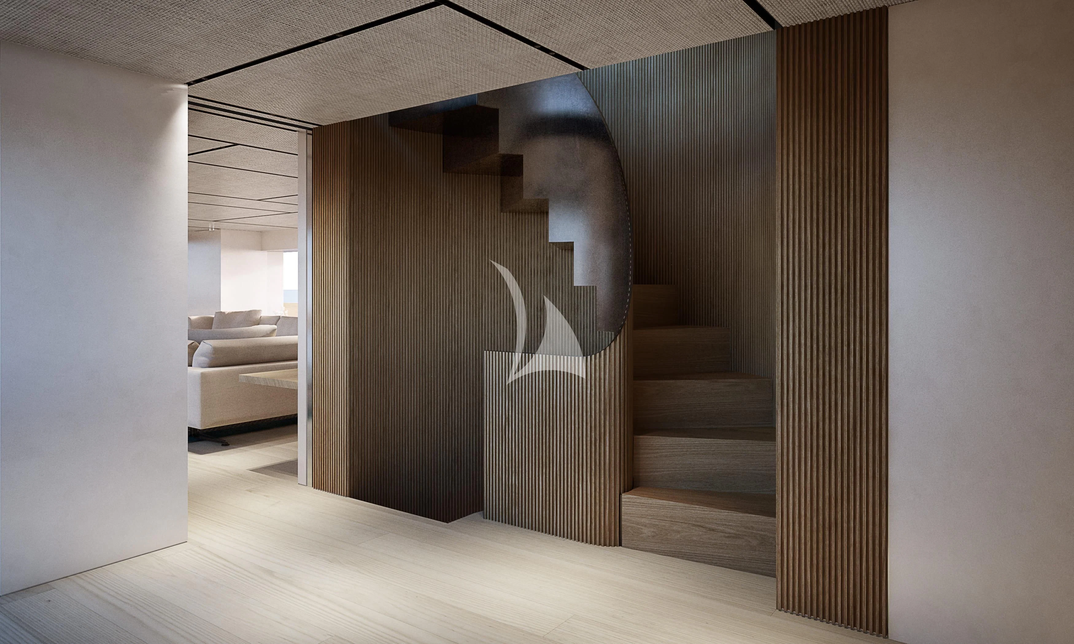 a room with a painting on the wall aboard LA LA LAND Yacht for Charter