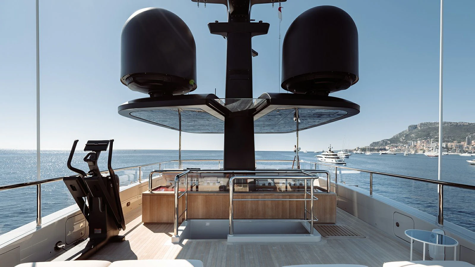 a large telescope on a boat aboard LA LA LAND Yacht for Charter