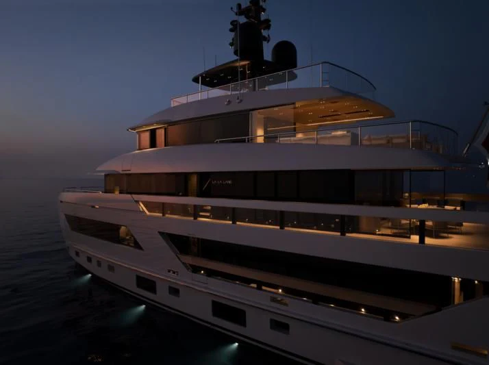 a large cruise ship in the water aboard LA LA LAND Yacht for Charter