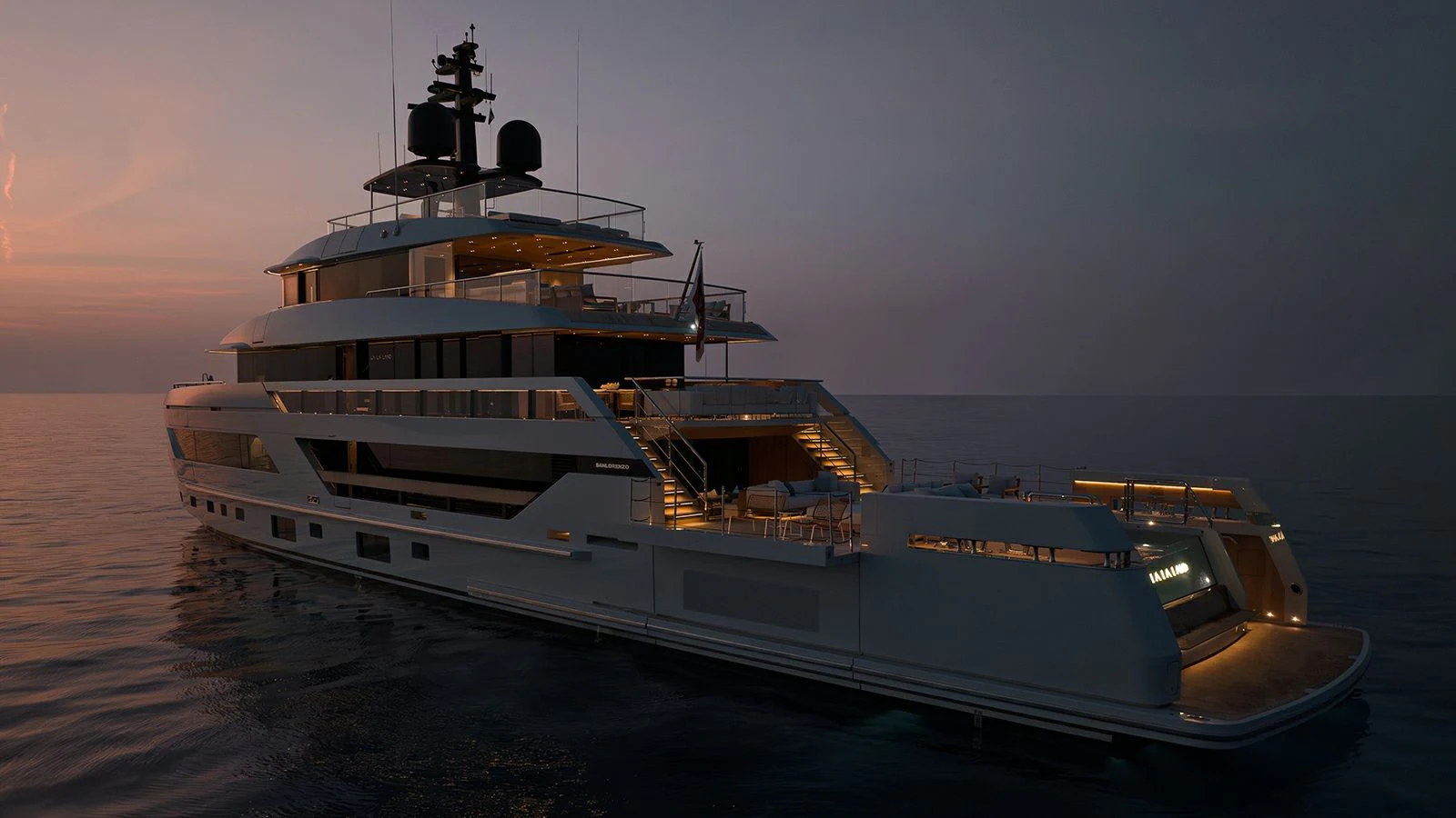 a large ship in the water aboard LA LA LAND Yacht for Charter