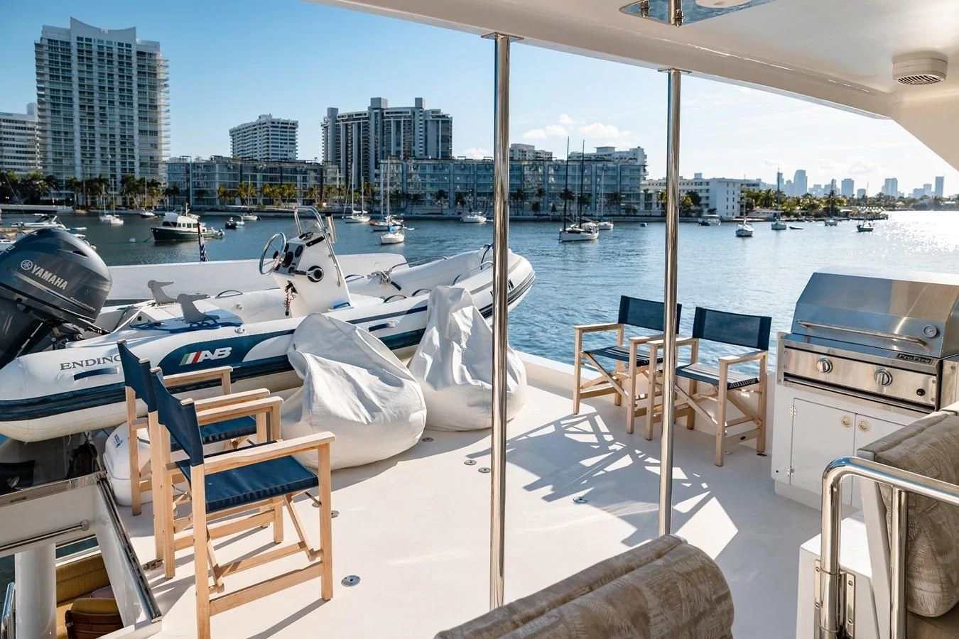a boat on a deck aboard HAPPY Yacht for Sale