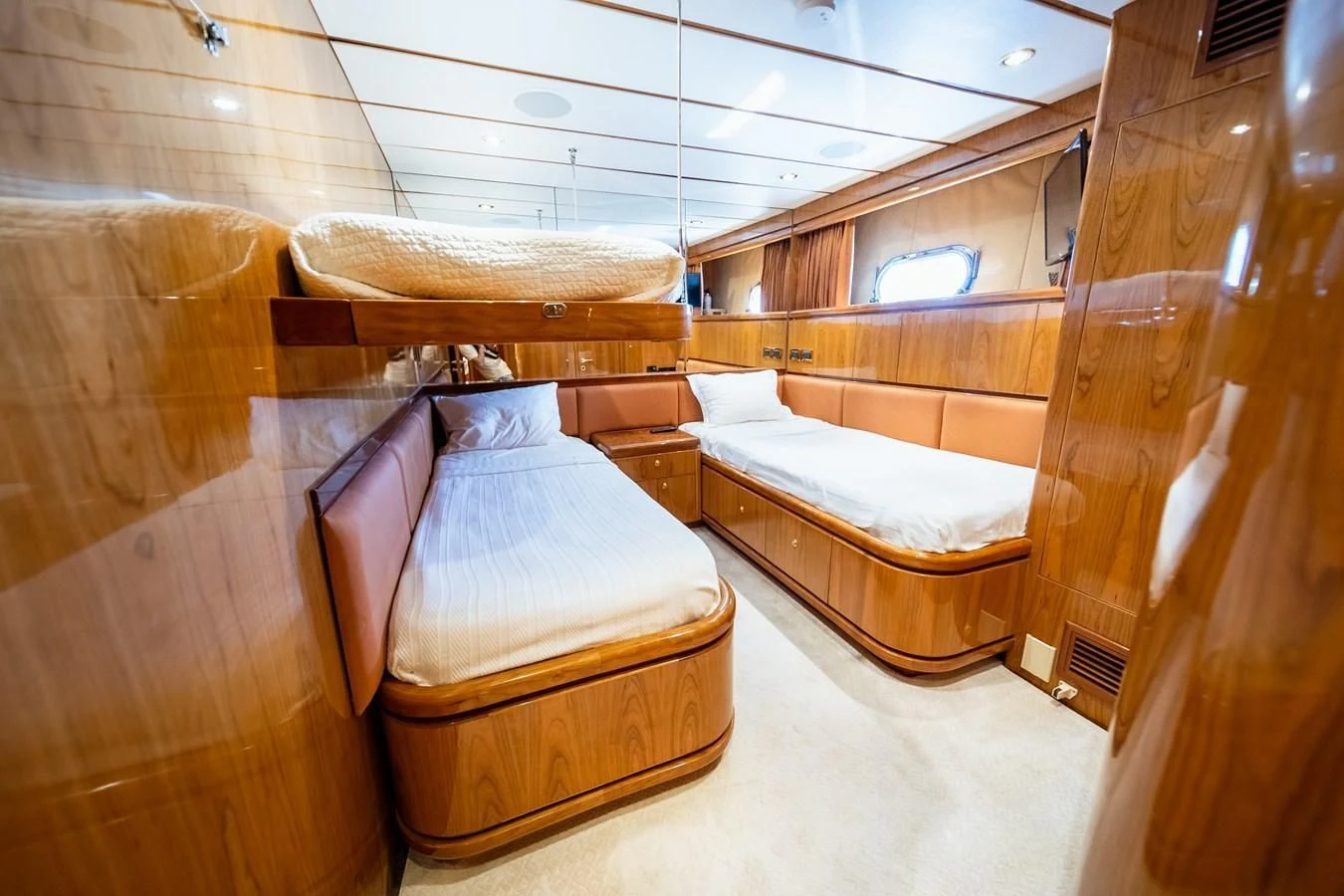 a room with bunk beds aboard HAPPY Yacht for Sale