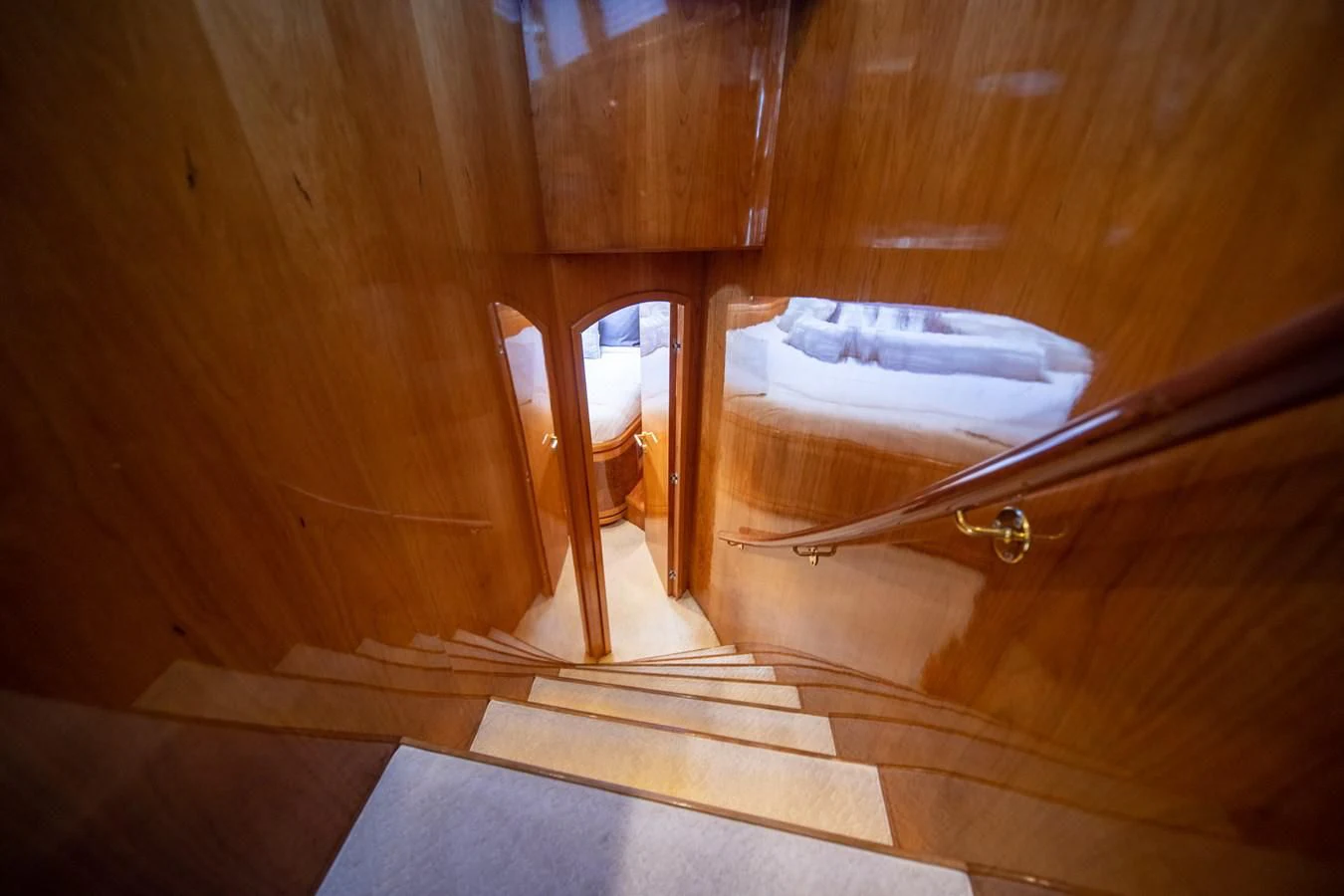 a bed in a room aboard HAPPY Yacht for Sale