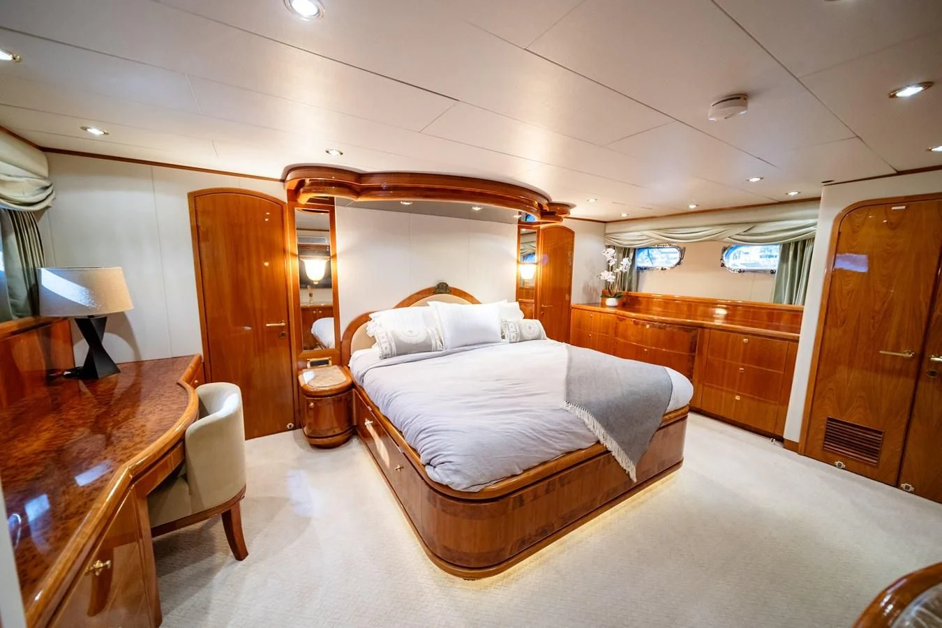 a bed in a room aboard HAPPY Yacht for Sale