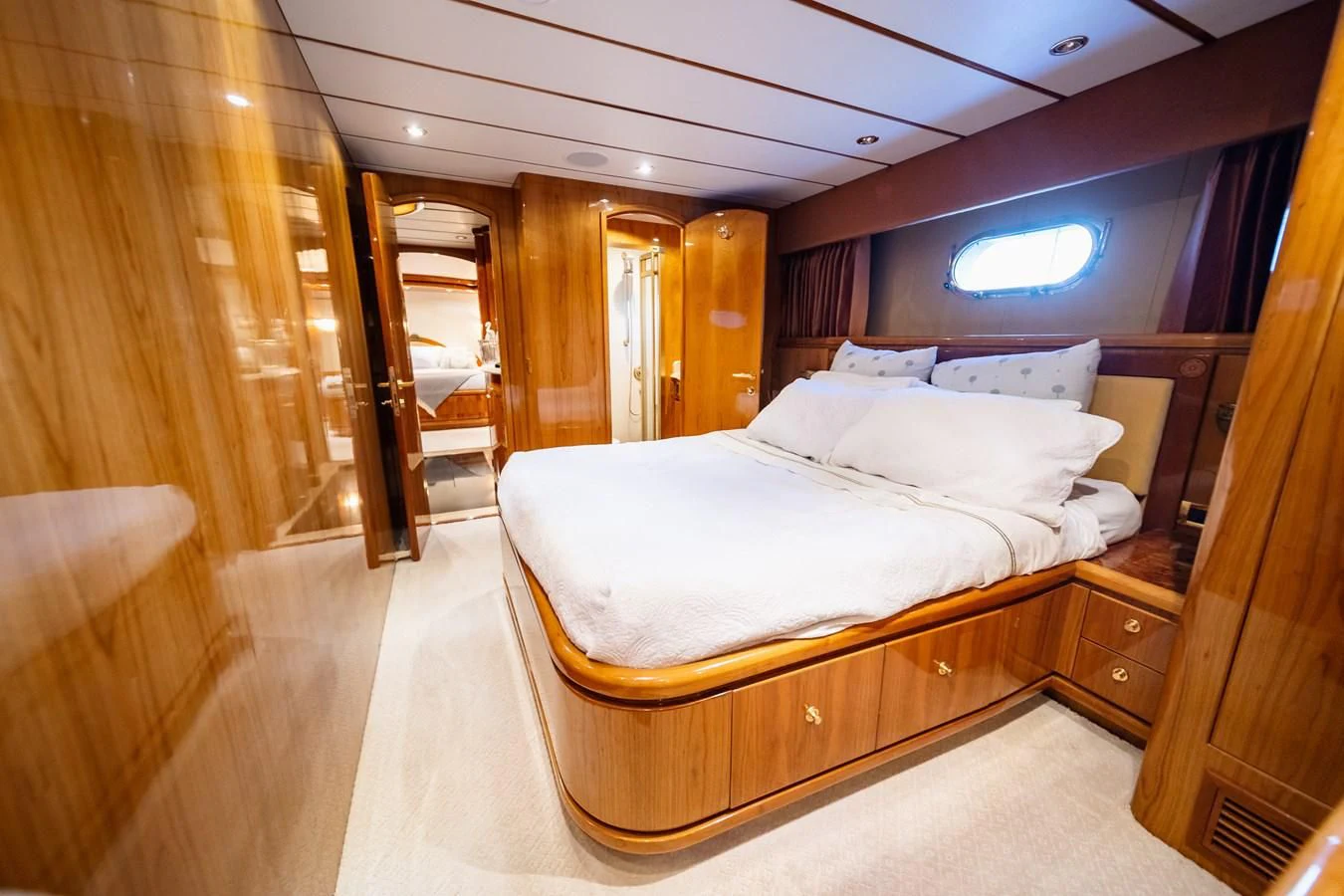 a bed in a room aboard HAPPY Yacht for Sale