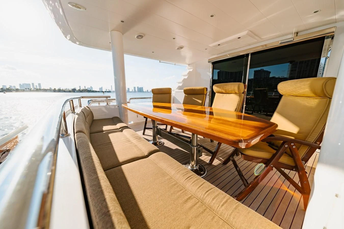 a table on a boat aboard HAPPY Yacht for Sale