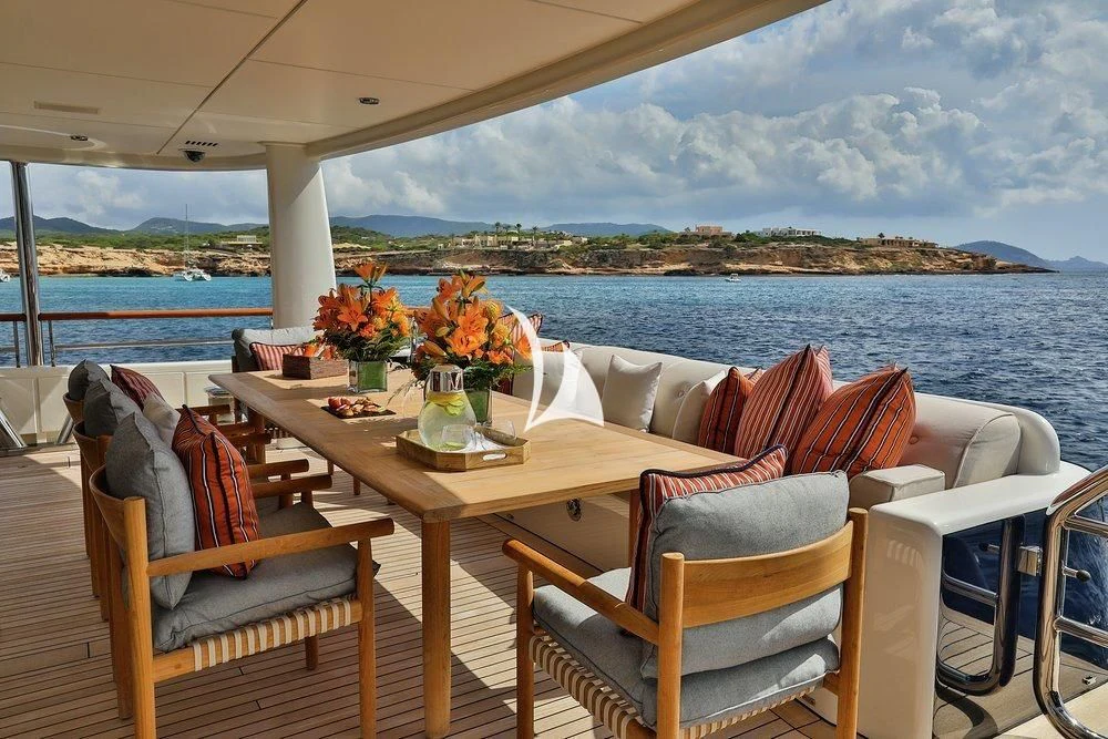 a table on a boat aboard DENIKI Yacht for Sale