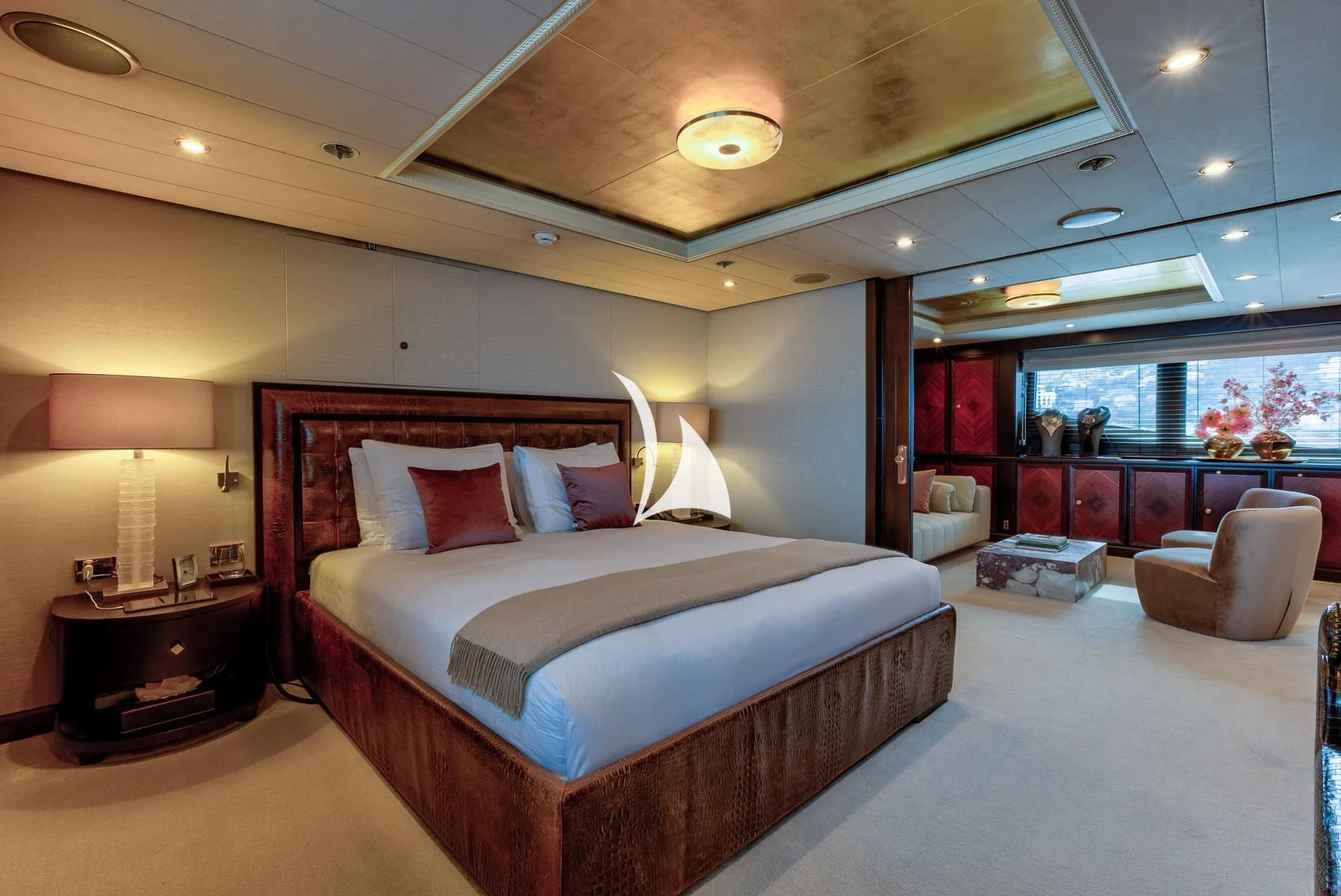 a bed in a room aboard DENIKI Yacht for Sale