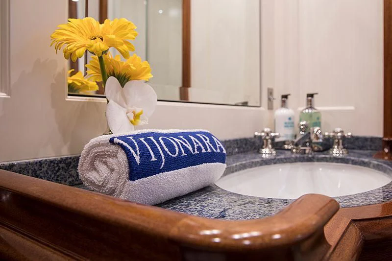 a bathroom sink with towels aboard VIJONARA Yacht for Sale