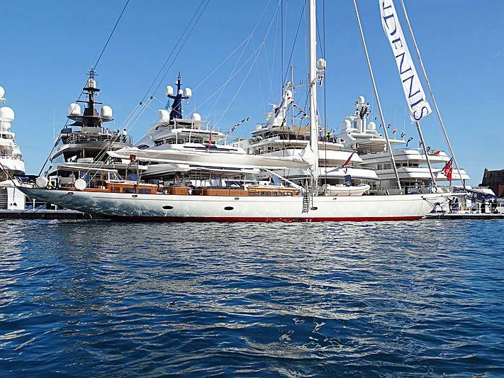 a large boat in the water aboard VIJONARA Yacht for Sale