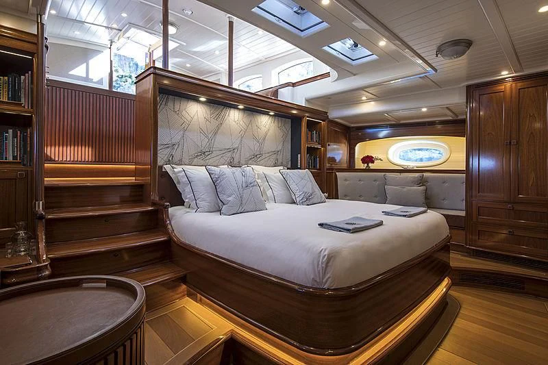 a bed in a room aboard VIJONARA Yacht for Sale
