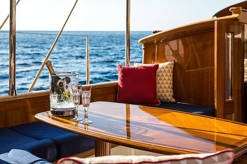 a glass of water on a boat aboard VIJONARA Yacht for Sale
