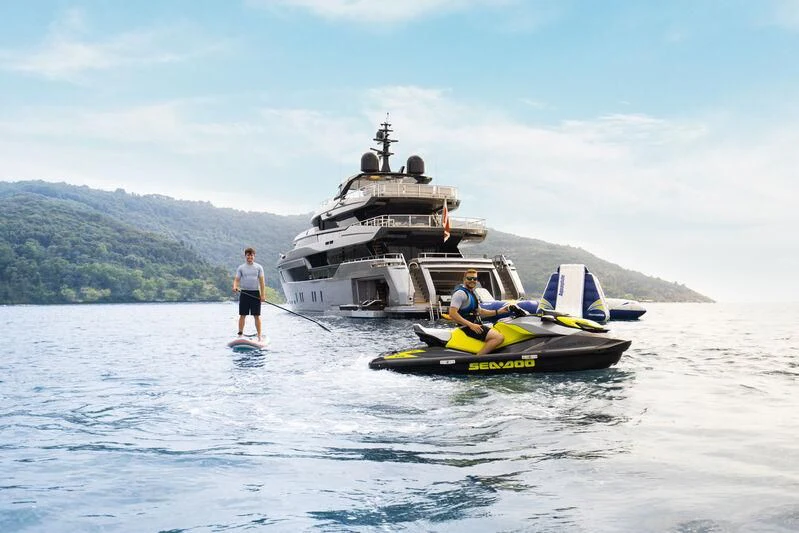 a boat with people on it aboard PANDION PEARL Yacht for Charter