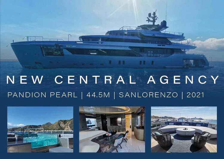 a large blue ship aboard PANDION PEARL Yacht for Charter