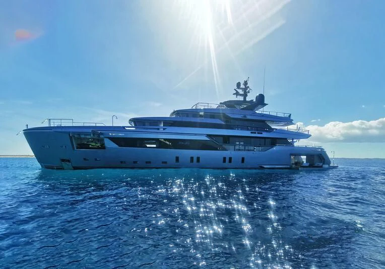 a large ship in the water aboard PANDION PEARL Yacht for Charter