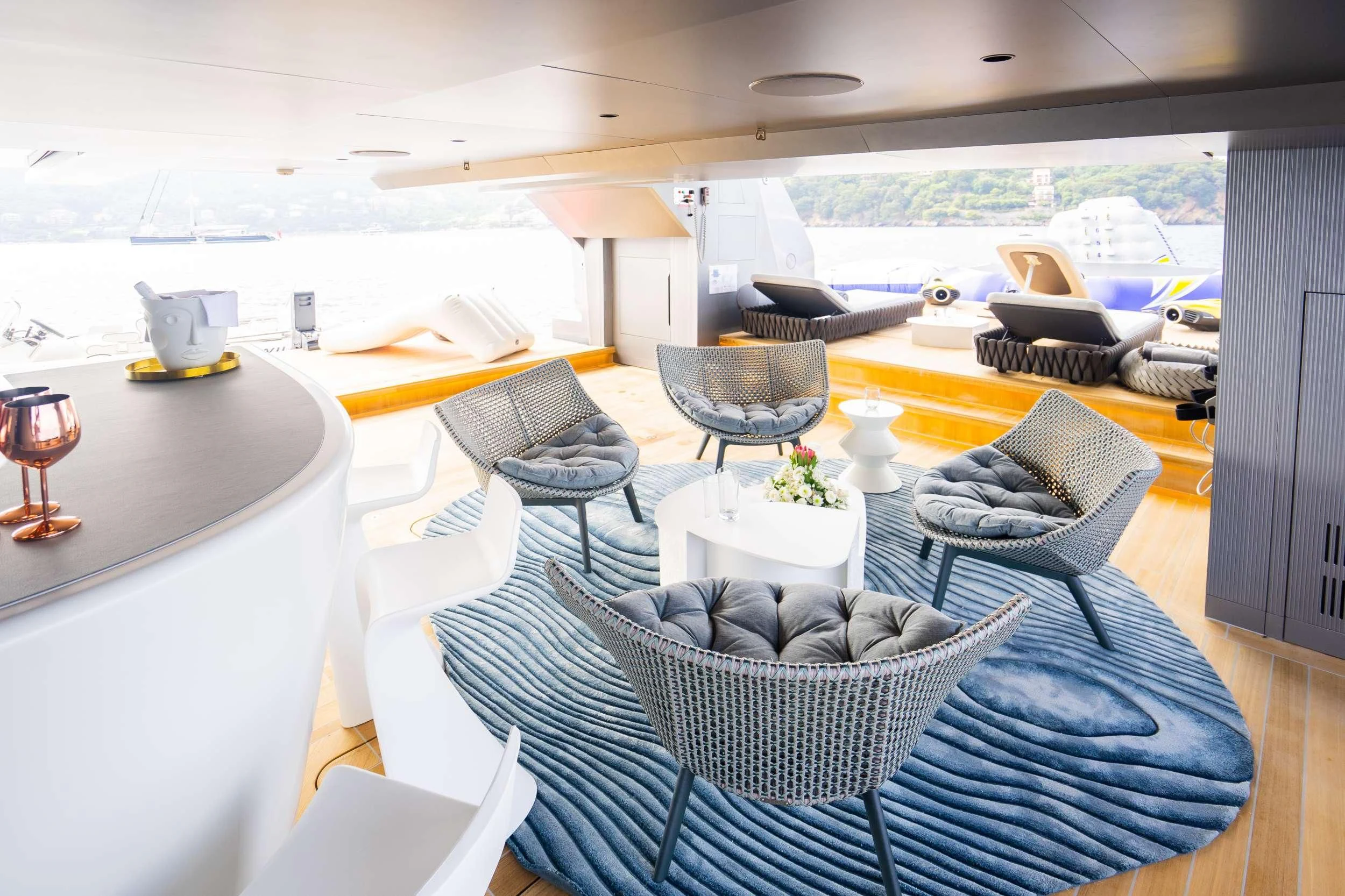 a modern looking living room aboard PANDION PEARL Yacht for Charter