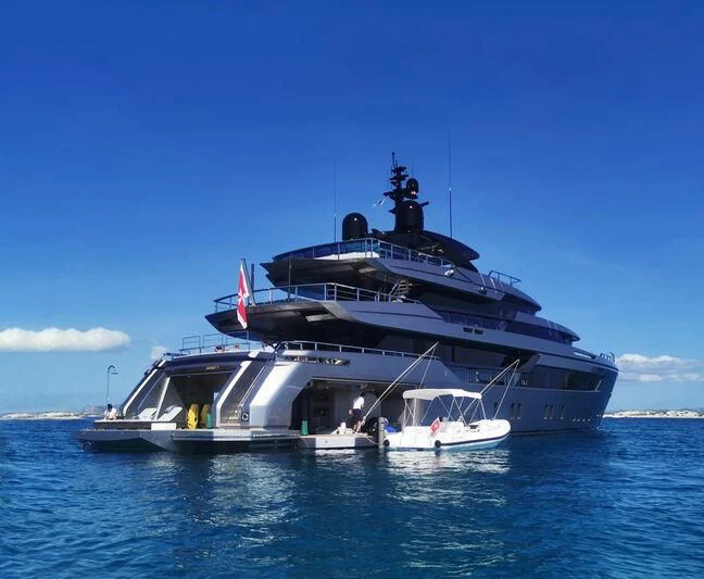 a large ship in the water aboard PANDION PEARL Yacht for Charter