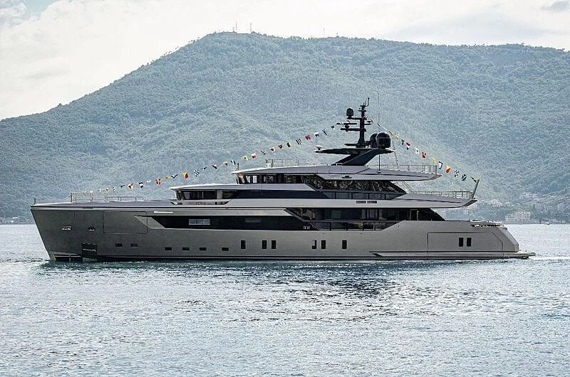 a large cruise ship in the water aboard PANDION PEARL Yacht for Charter