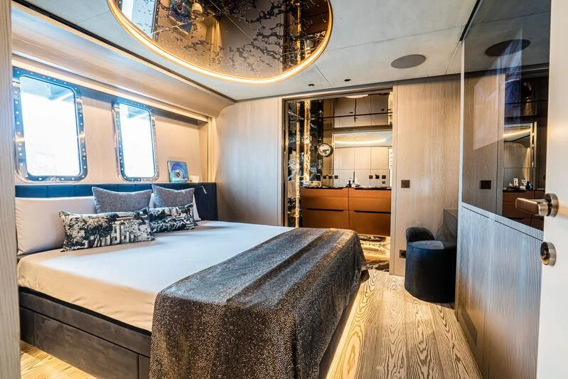 a bed in a room aboard PANDION PEARL Yacht for Charter