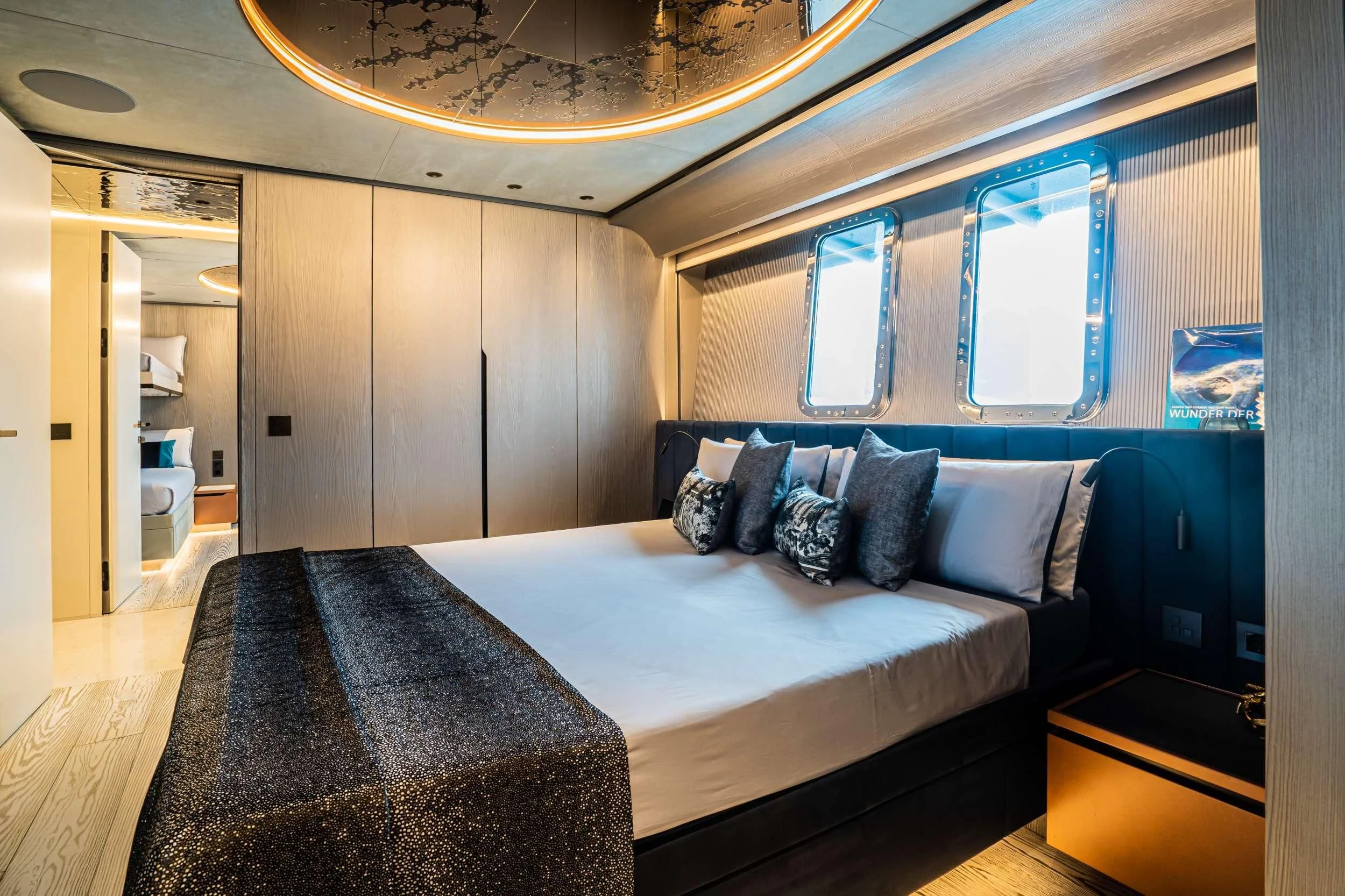 a bed in a room aboard PANDION PEARL Yacht for Charter