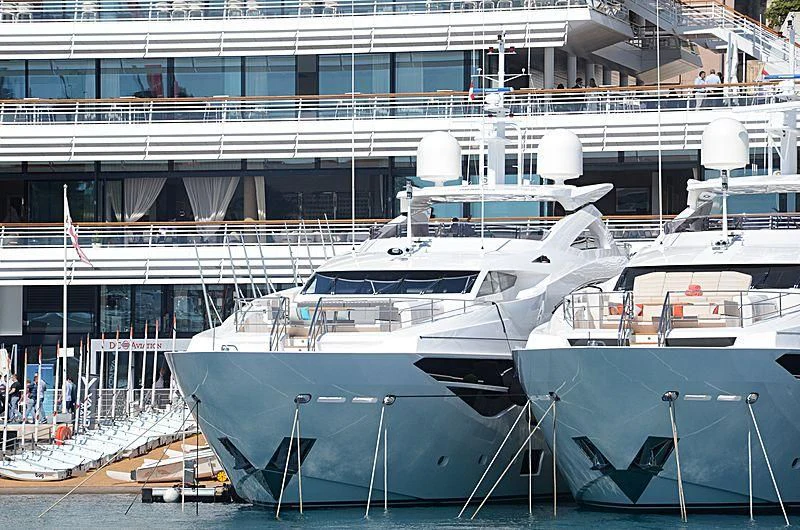 several boats in a harbor aboard SONISHI Yacht for Sale