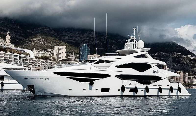 a white yacht in the water aboard SONISHI Yacht for Sale