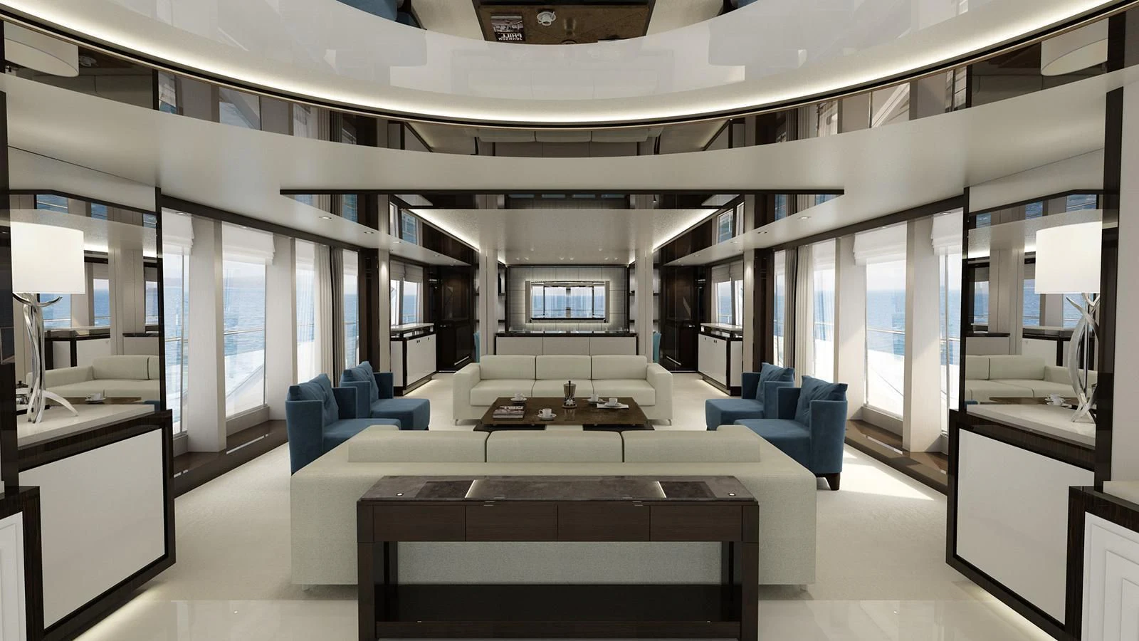 a room with a table chairs and a couch aboard SONISHI Yacht for Sale